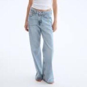 H&M High Rise Straight Leg Jeans Blue Wash 100% Cotton Size 10